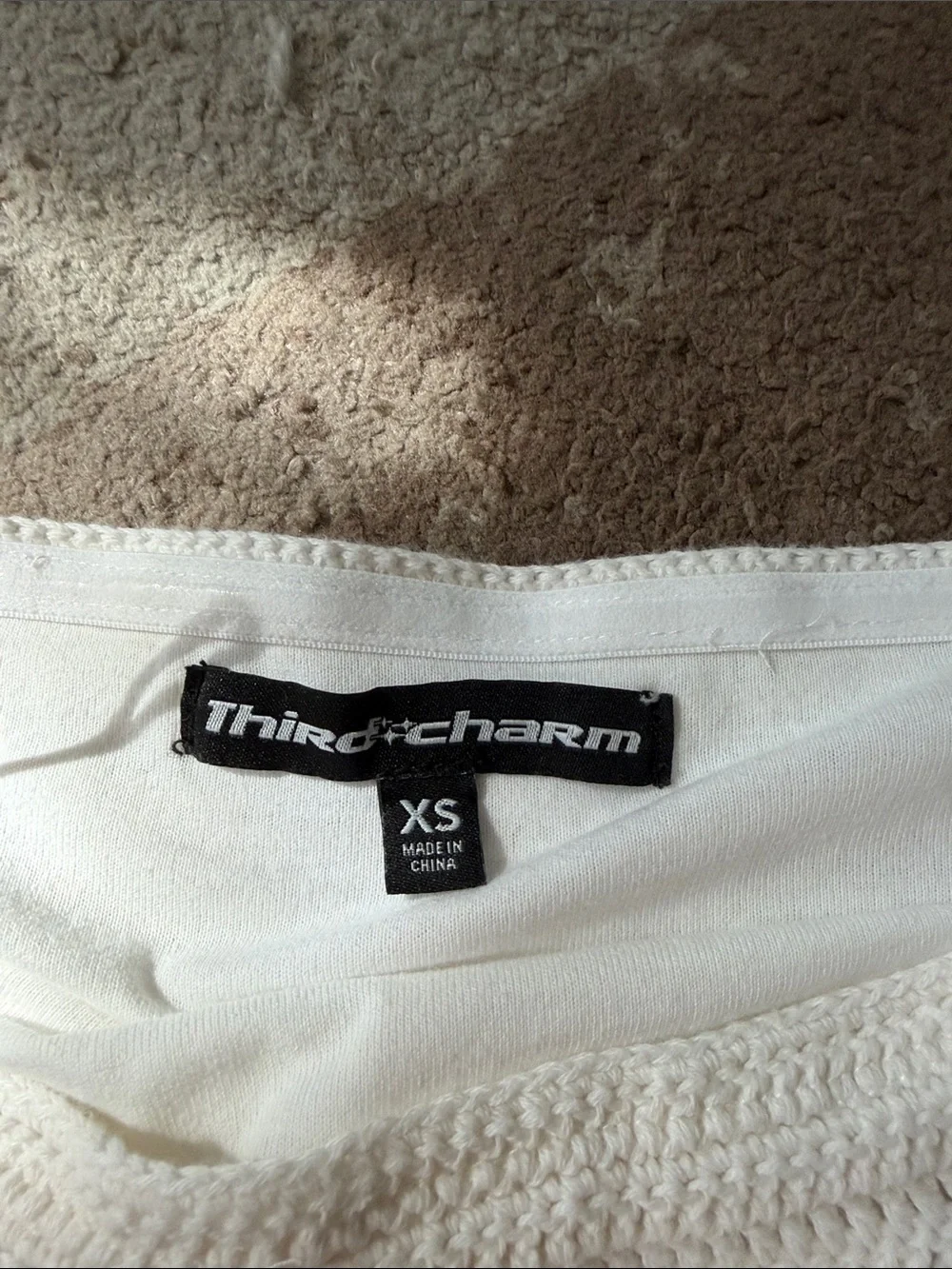 PacSun White Crochet Fringe Neck Scarf with Bead Accents